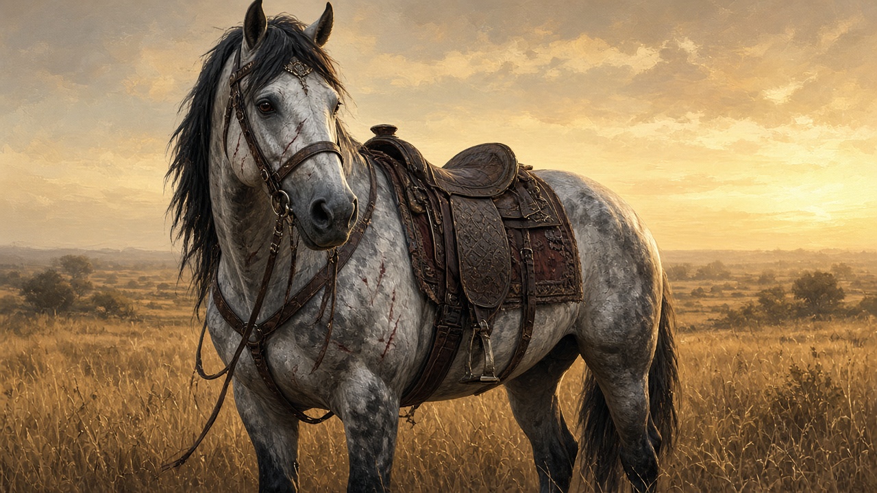 La tête du grand cheval pommelé, regard intelligent