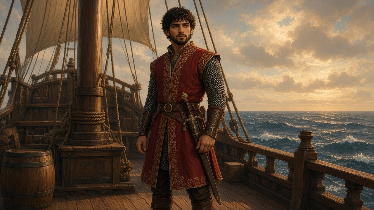 Caspian jeune roi, tunique cramoisie et cotte de mailles
