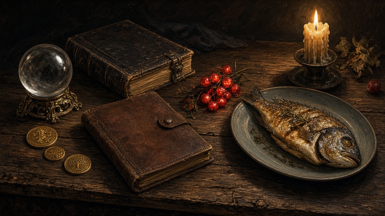 Objets des Chroniques réunis sur une table