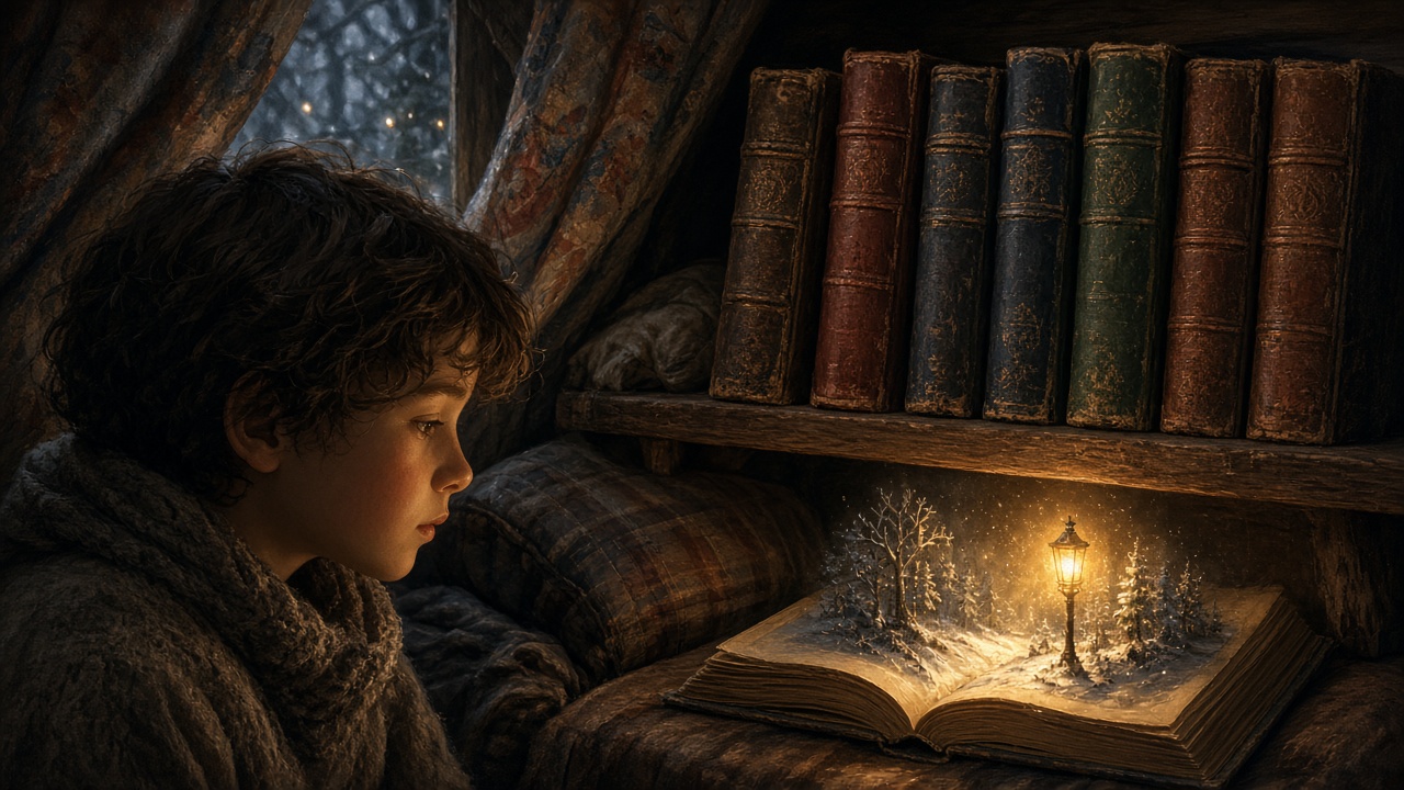 Une enfant devant une étagère de sept livres