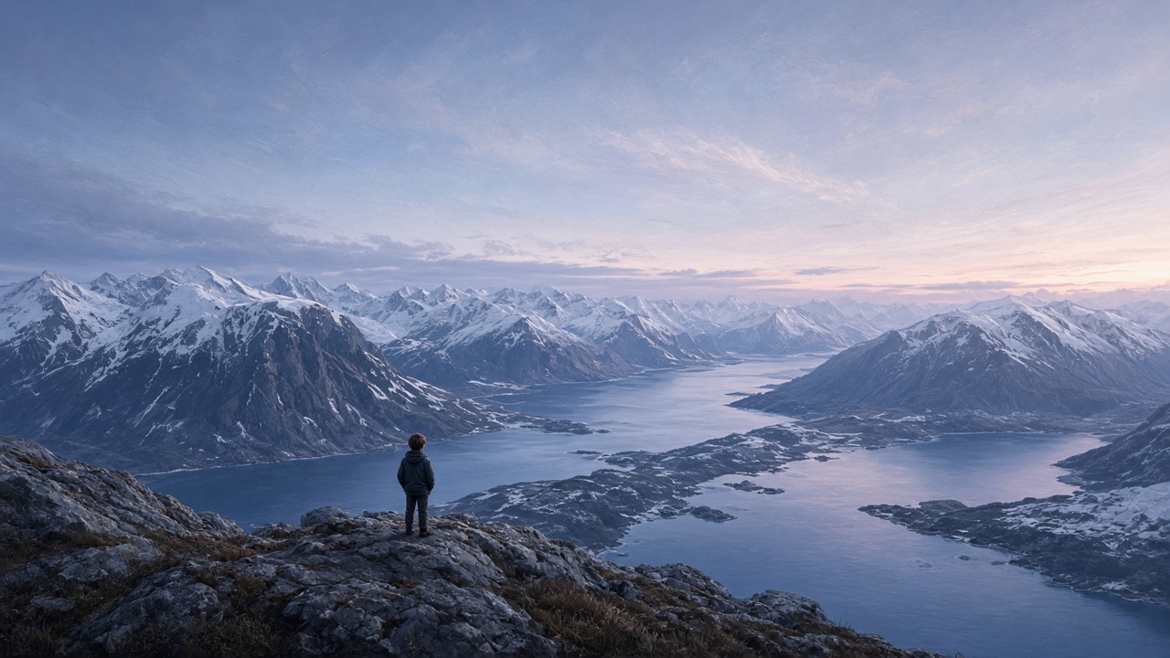 Un paysage nordique infini, pâle et froid, sous un ciel d'été arctique