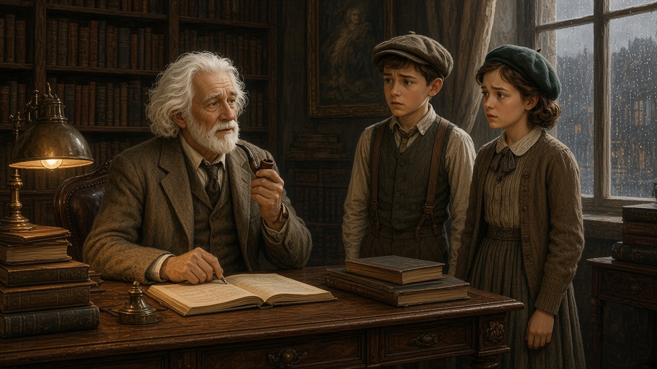Le professeur écoute sérieusement quatre enfants