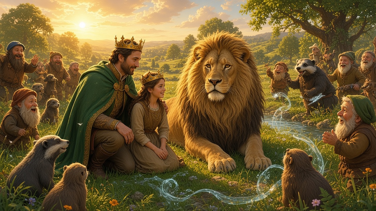 Aslan couronne le premier roi et la première reine de Narnia