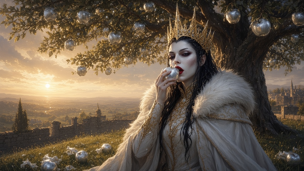 Jadis mange une pomme d'argent dans un jardin clos