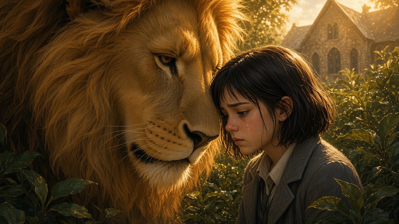 Jill répète les signes devant le Lion