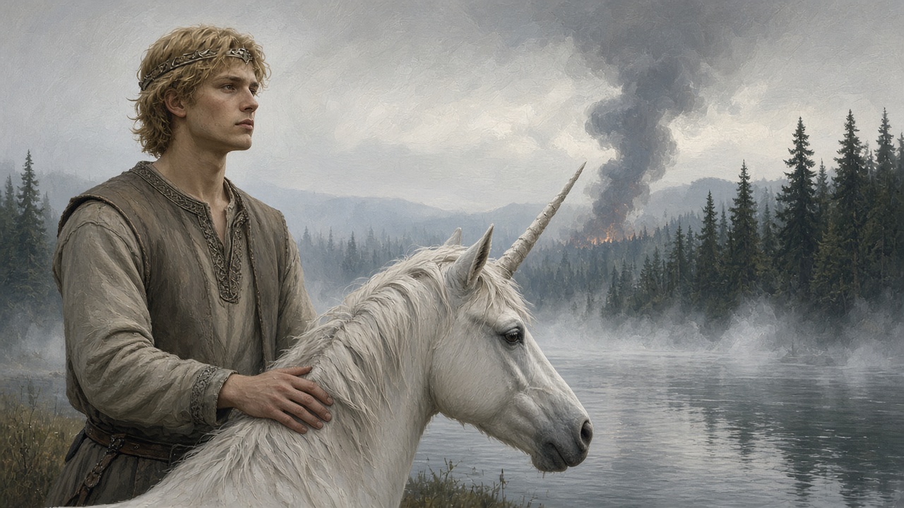 Le roi et la licorne au bord de l'eau