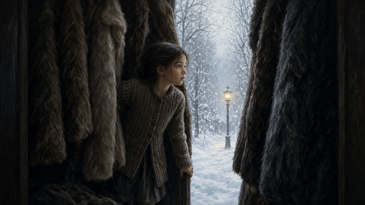 Lucy entre dans la neige à travers les manteaux