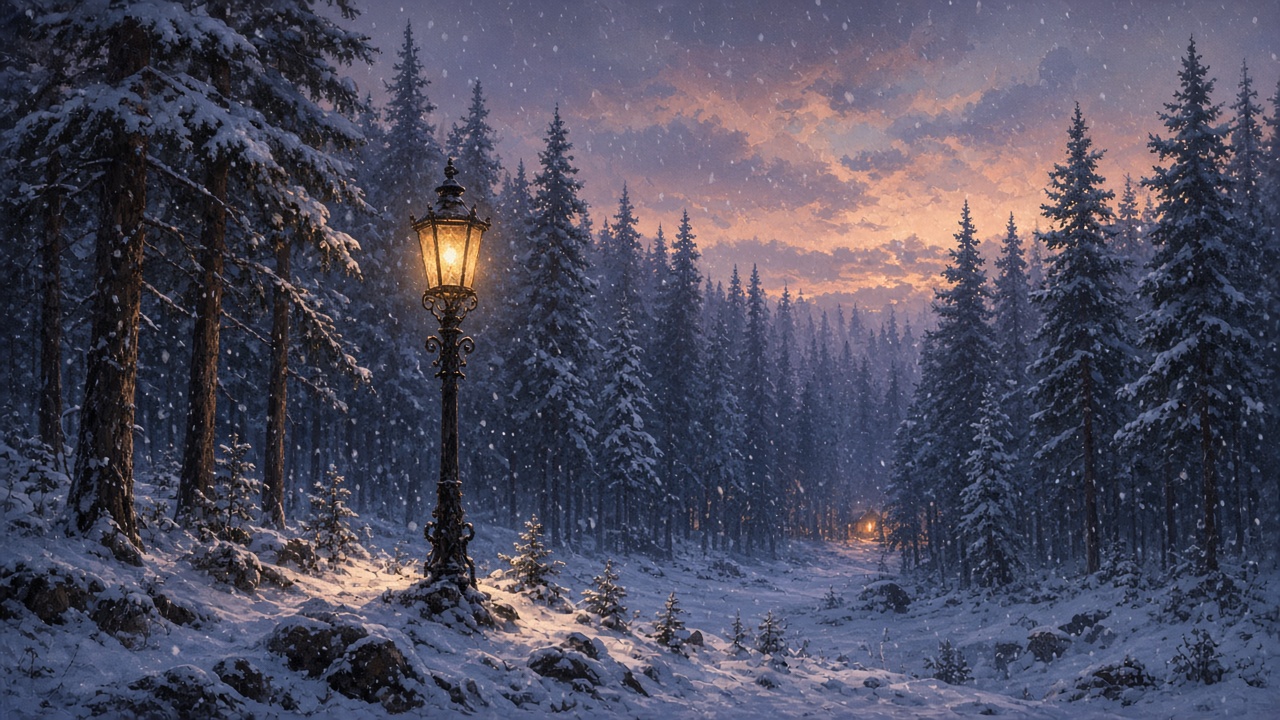 Le réverbère dans la forêt enneigée