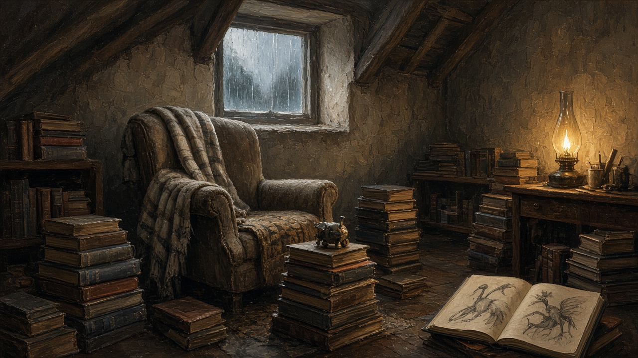 Un coin de lecture sous les toits, un jour de pluie