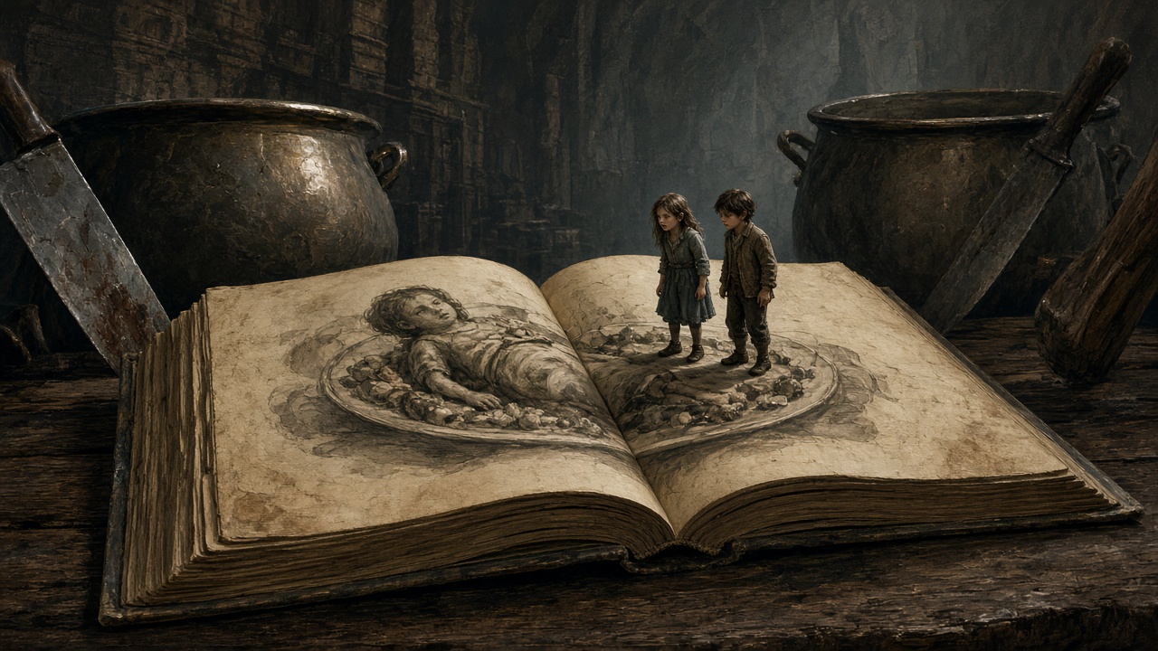 Les enfants lisent le livre de recettes géant