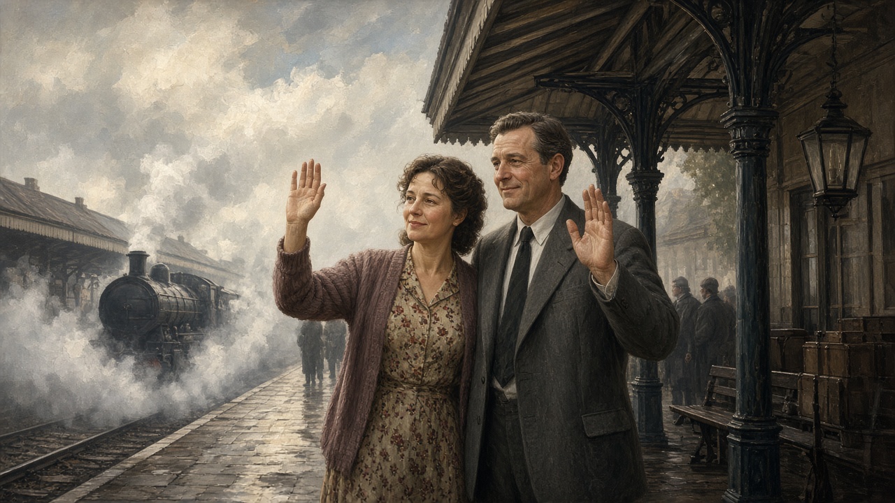 Un couple anglais des années 1940 sur un quai de gare