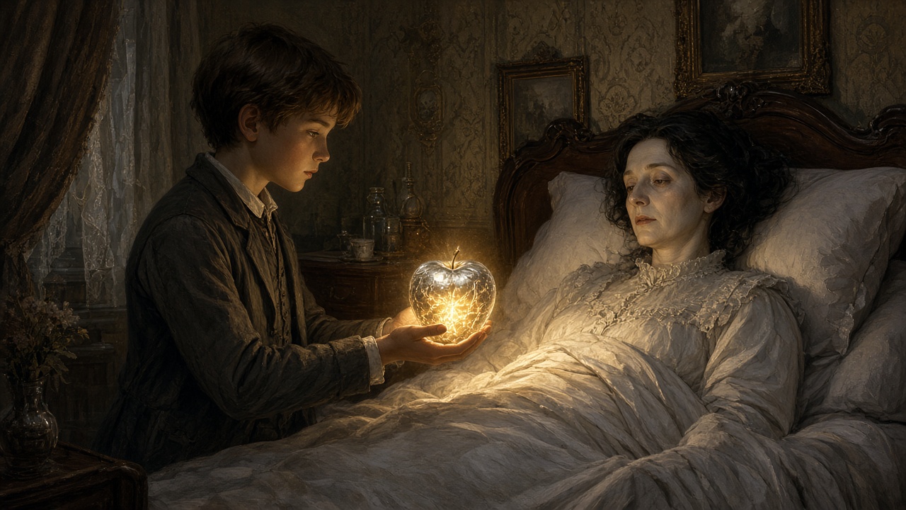 Digory tend la pomme d'argent à sa mère malade