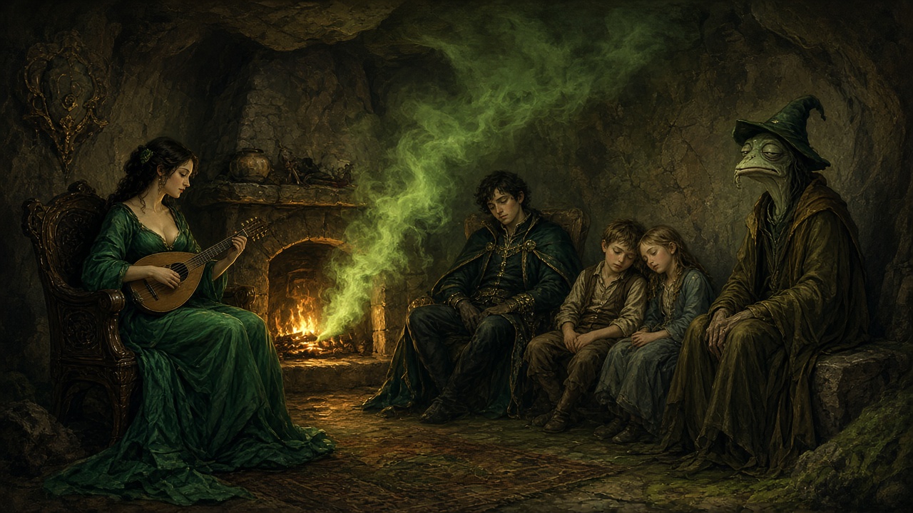La Dame joue près du feu vert