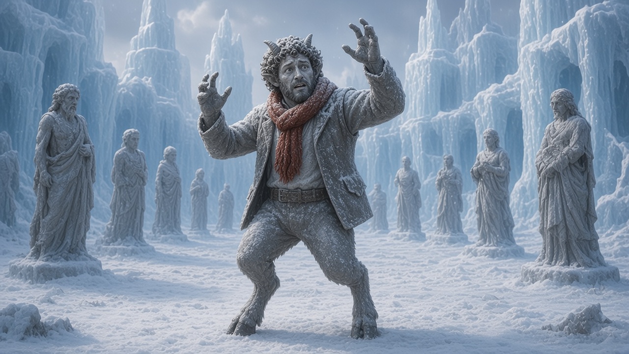 Tumnus pétrifié dans la cour de la Sorcière