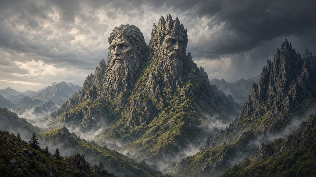 Le Mont Pire à deux têtes sous les nuages
