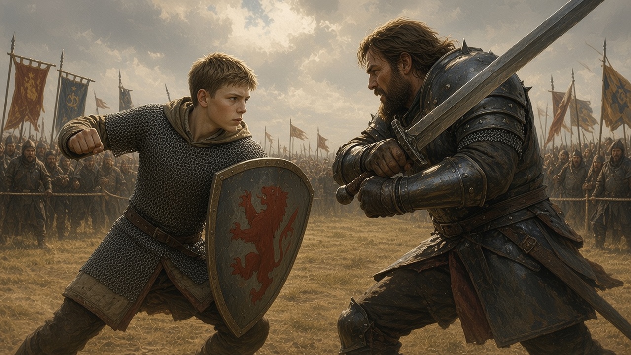 Peter affronte le roi Miraz en combat singulier