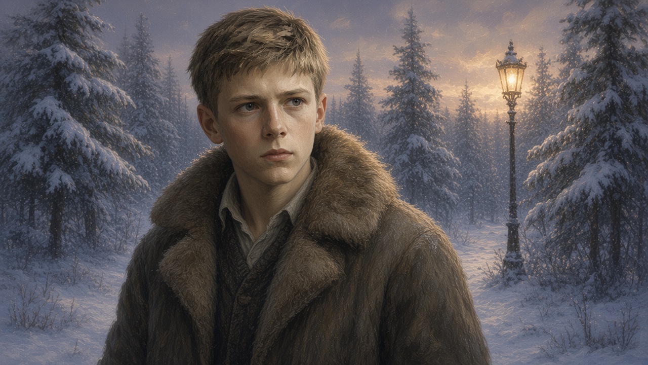 Peter enfant dans la forêt enneigée, souffle de buée