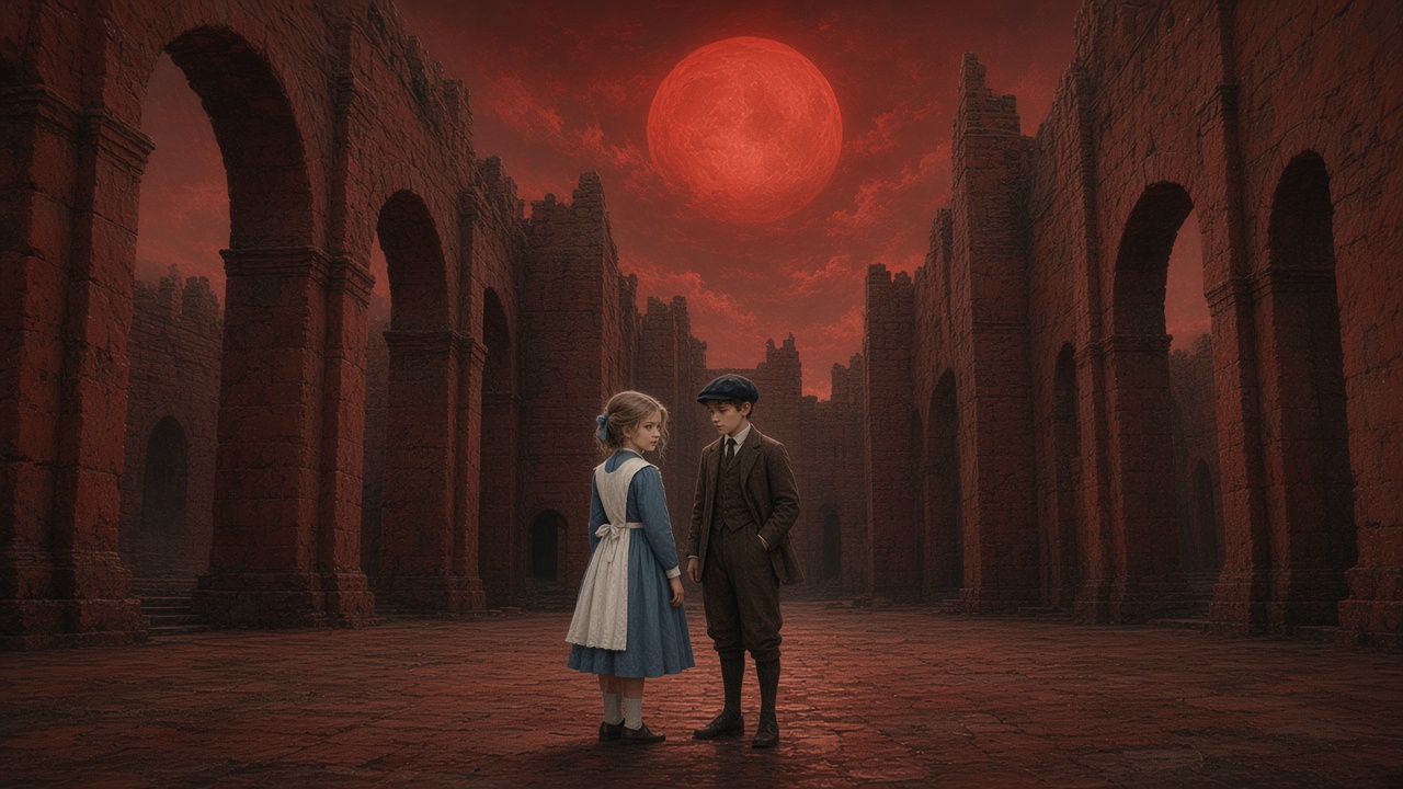 Polly et Digory traversent les cours désertes d'une cité morte