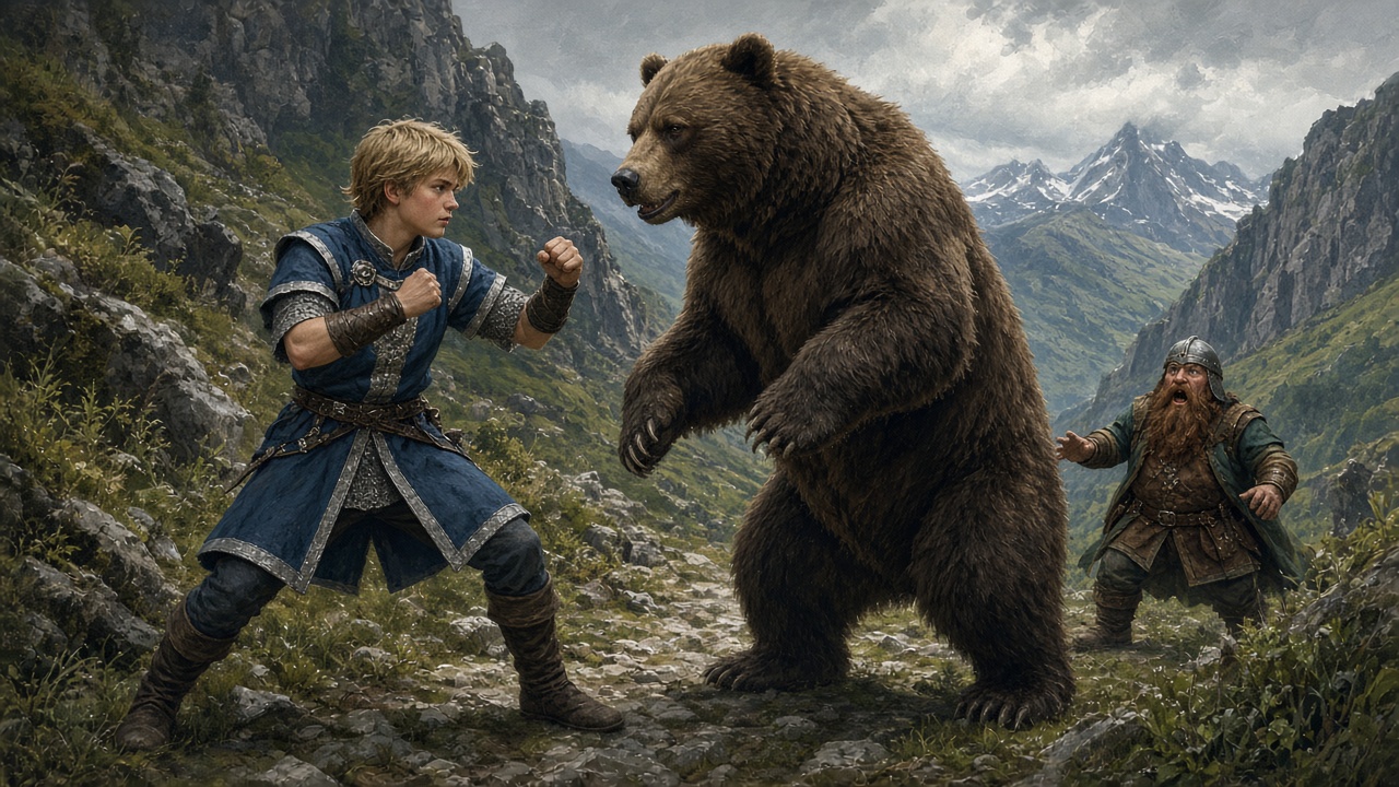 Corin boxe un ours retourné à l'état sauvage