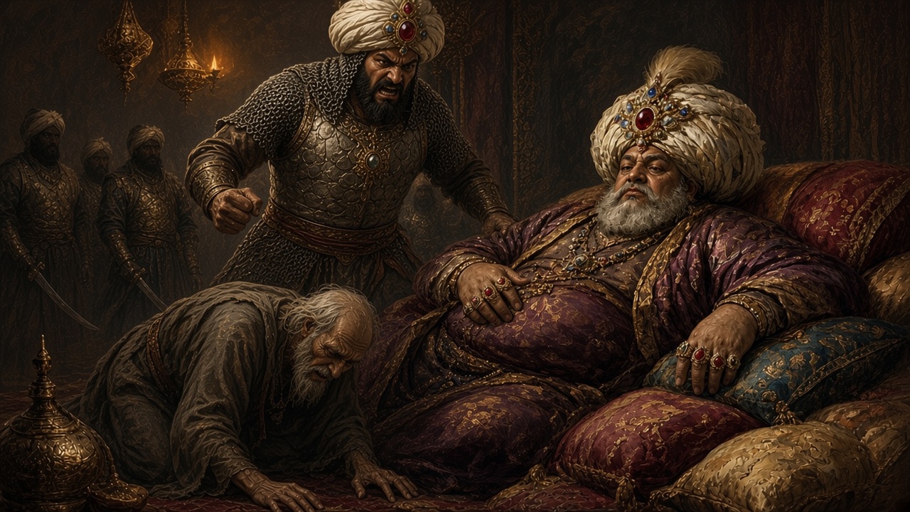Rabadash, furieux, devant son père et le vizir