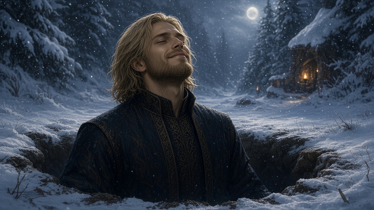 Rilian sort dans la neige sous la lune