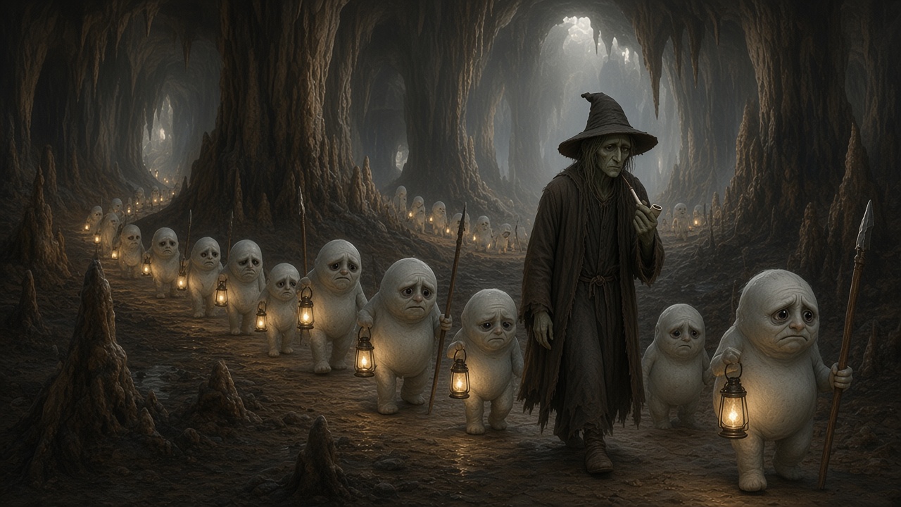 Puddlegum dans des cavernes peuplées de gnomes