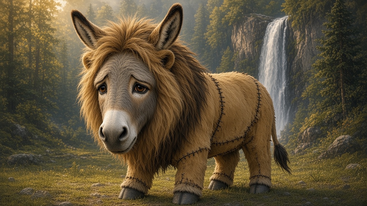 Puzzle déguisé en lion, mal à l'aise