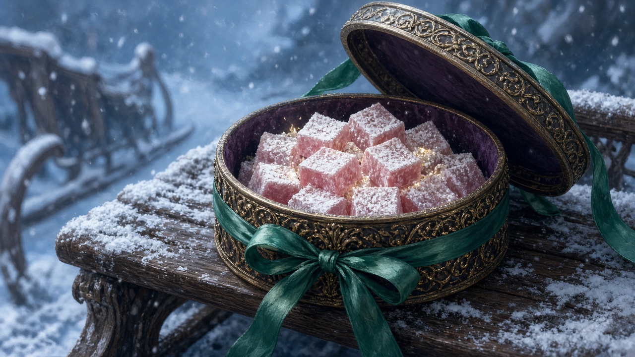 Des loukoums roses dans la neige