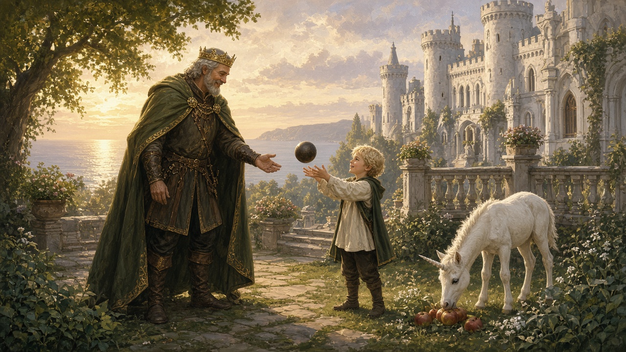 Erlian joue avec le petit Tirian dans le jardin de Cair Paravel