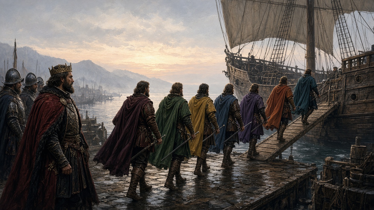 Les sept nobles embarquent vers l'est inconnu