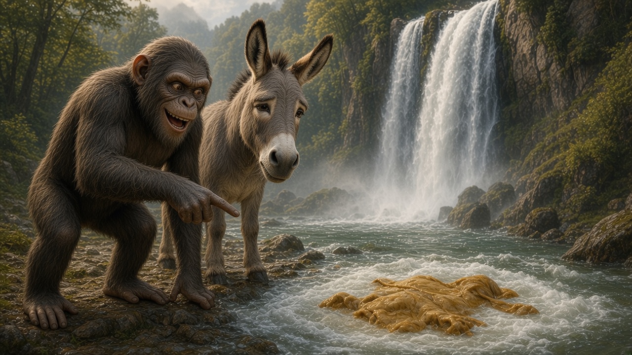 Shift et Puzzle au bord d'un lac bouillonnant au pied d'une cascade