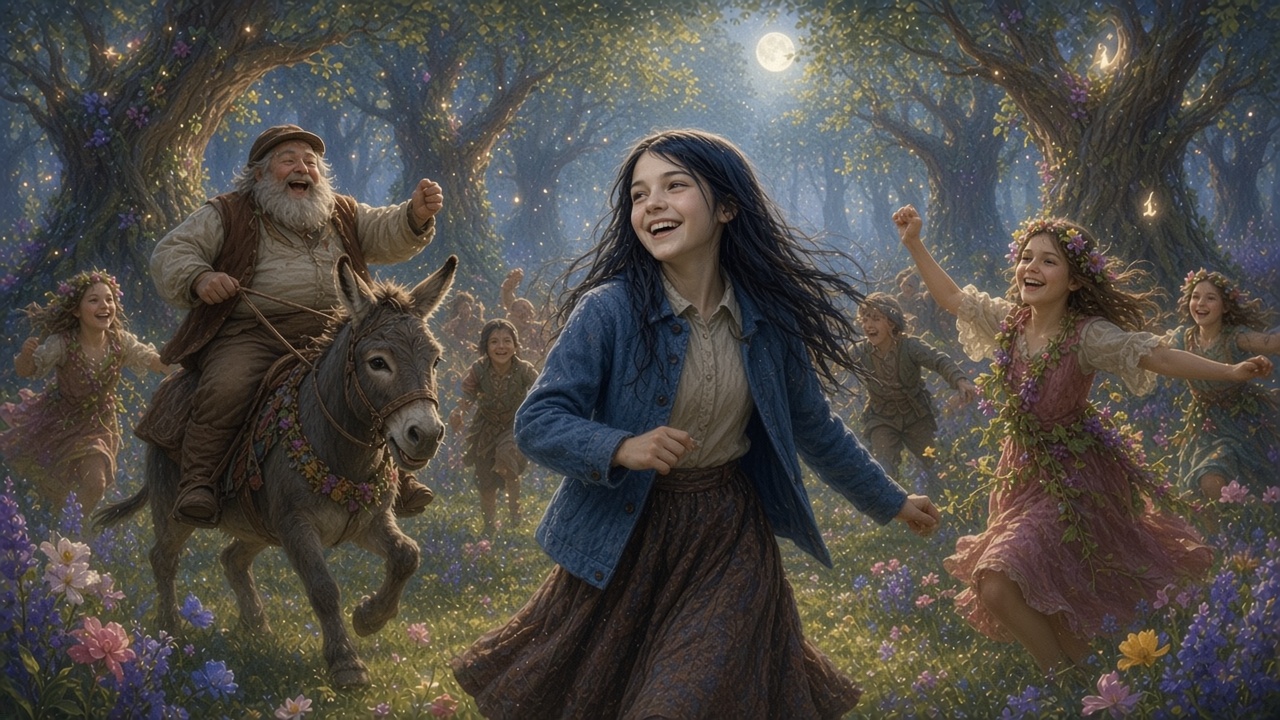Susan au milieu d'une fête de printemps avec dryades et faunes bipèdes